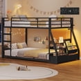 thumbnail image 1 of Afuhokles Twin Over Twin Low Bunk Bed with Bookshelves, Storage Drawers and Power Outlet, LED Metal Floor Bunk, Black, 1 of 8