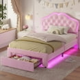 thumbnail image 1 of Afuhokles Twin Size Bed Frame with LED Lights and 2 Drawers, Upholstered Platform Bed, Pink, 1 of 8