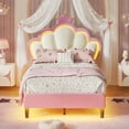 thumbnail image 1 of Afuhokles Twin Size Bed Frame with LED Lights and Princess Crown, LED Velvet Upholstered Platform Bed Frame with Adjustable Headboard, Pink, 1 of 7