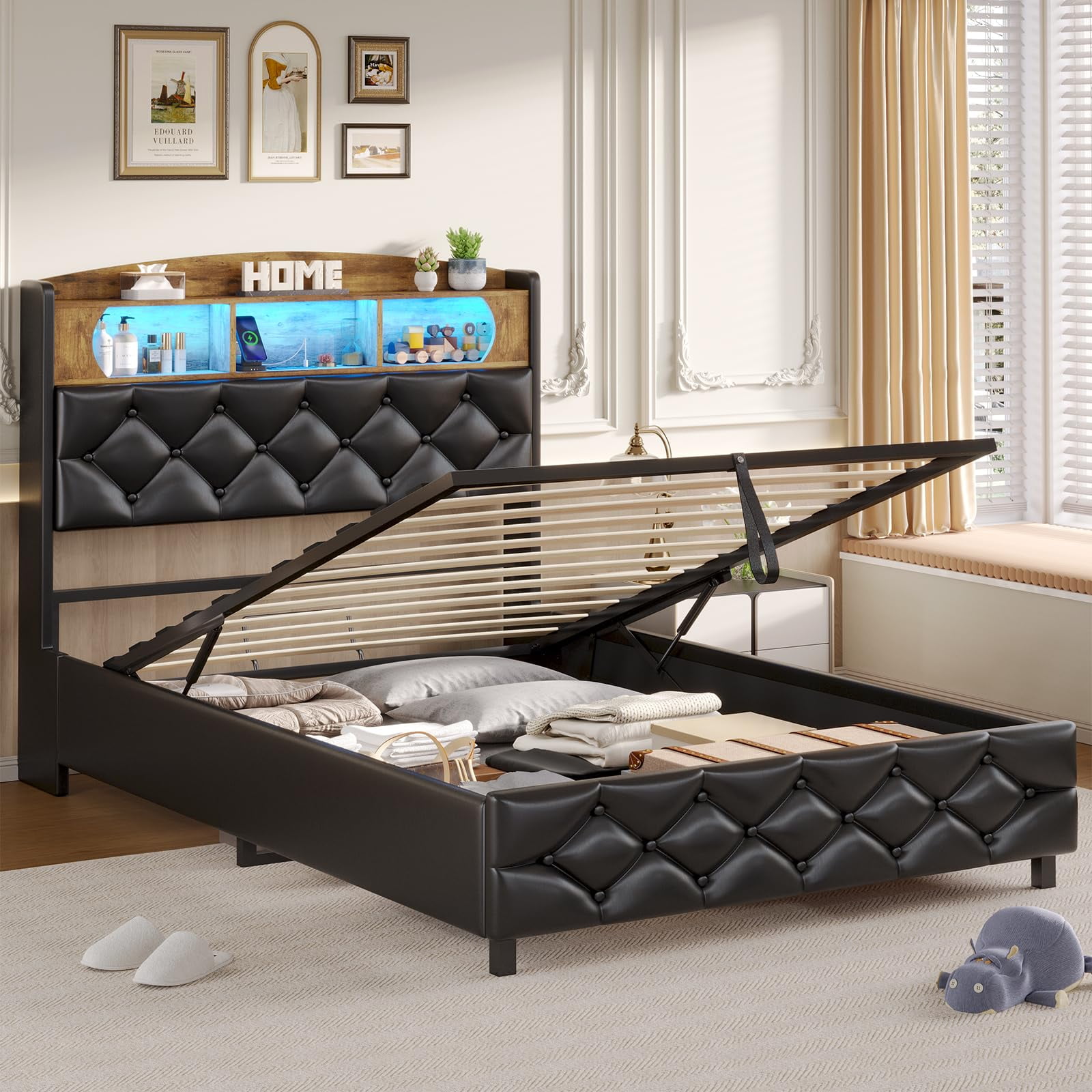 Afuhokles Twin Size Lift Up Storage Bed Frame with LED Storage ...