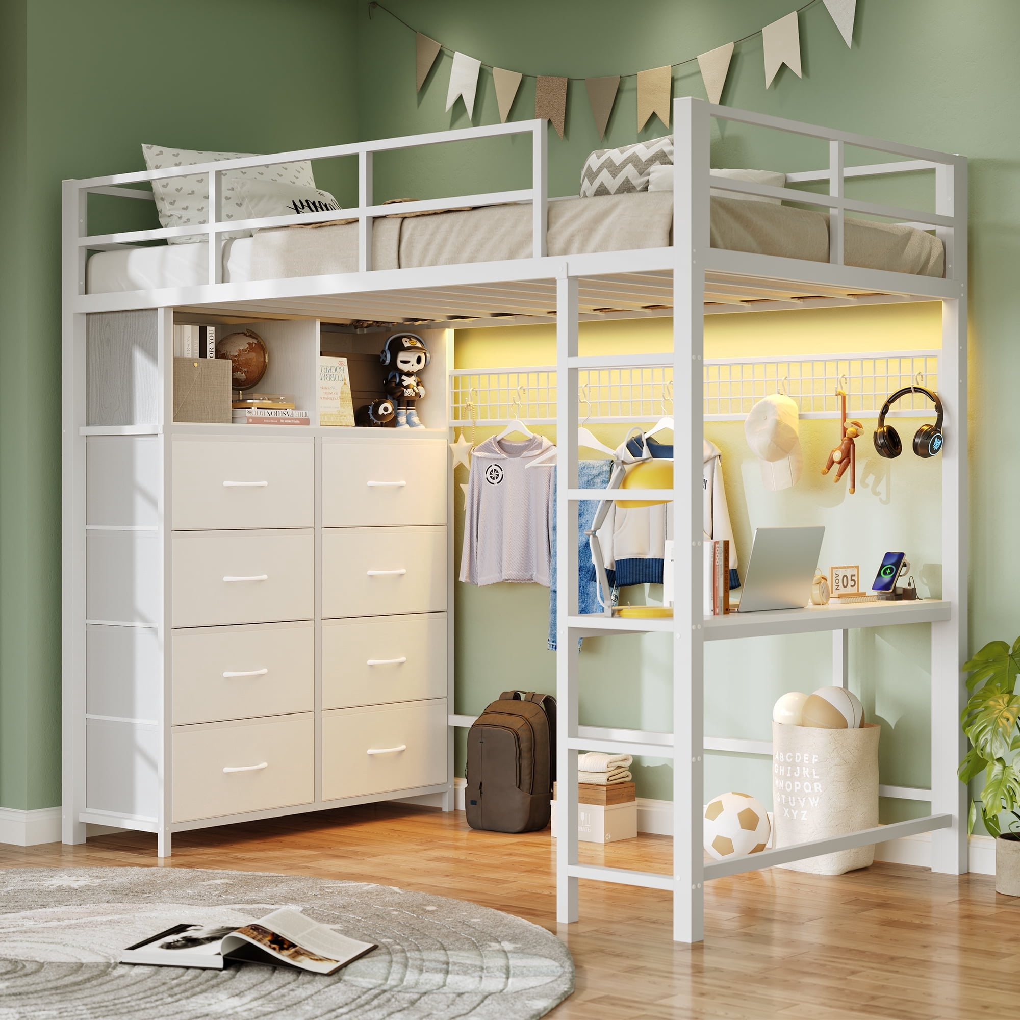 Afuhokles Twin Size Loft Bed with Desk and 8 Storage Drawers and ...