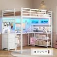 thumbnail image 1 of Afuhokles Twin Size Loft Bed with L-Shaped Gaming Desk, Hutch and Storage Drawers, Power Outlet, Metal Loft Bed Frame with RGB Lights, White, 1 of 9