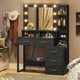 thumbnail image 1 of Afuhokles Vanity Table with Lighted Mirror and Charging Station, Makeup Desk Vanity Dresser with 10 LED Light, 5 Drawers, Black, 1 of 7