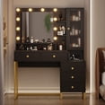 thumbnail image 1 of Afuhokles Vanity Table with Lighted Mirror and Charging Station, Vanity Desk with 10 LED Bulbs, Makeup Table with with 5 Drawers, Black, 1 of 8