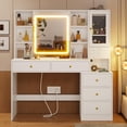 thumbnail image 1 of Afuhokles Vanity with Lighted Mirror and Charging Station, 3-Layer Jewelry Box, Makeup Vanity Desk with Sliding Mirror, 5 Drawers and Shelves, White, 1 of 7