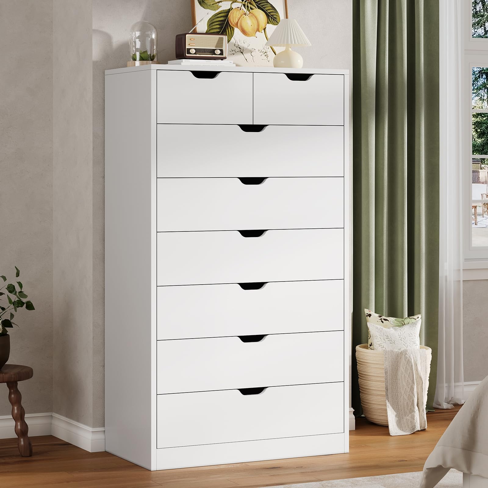 Afuhokles White Tall Dresser Wood 8 Drawer Dressers for Bedroom, Wood Chest of Drawers Storage Cabinet.