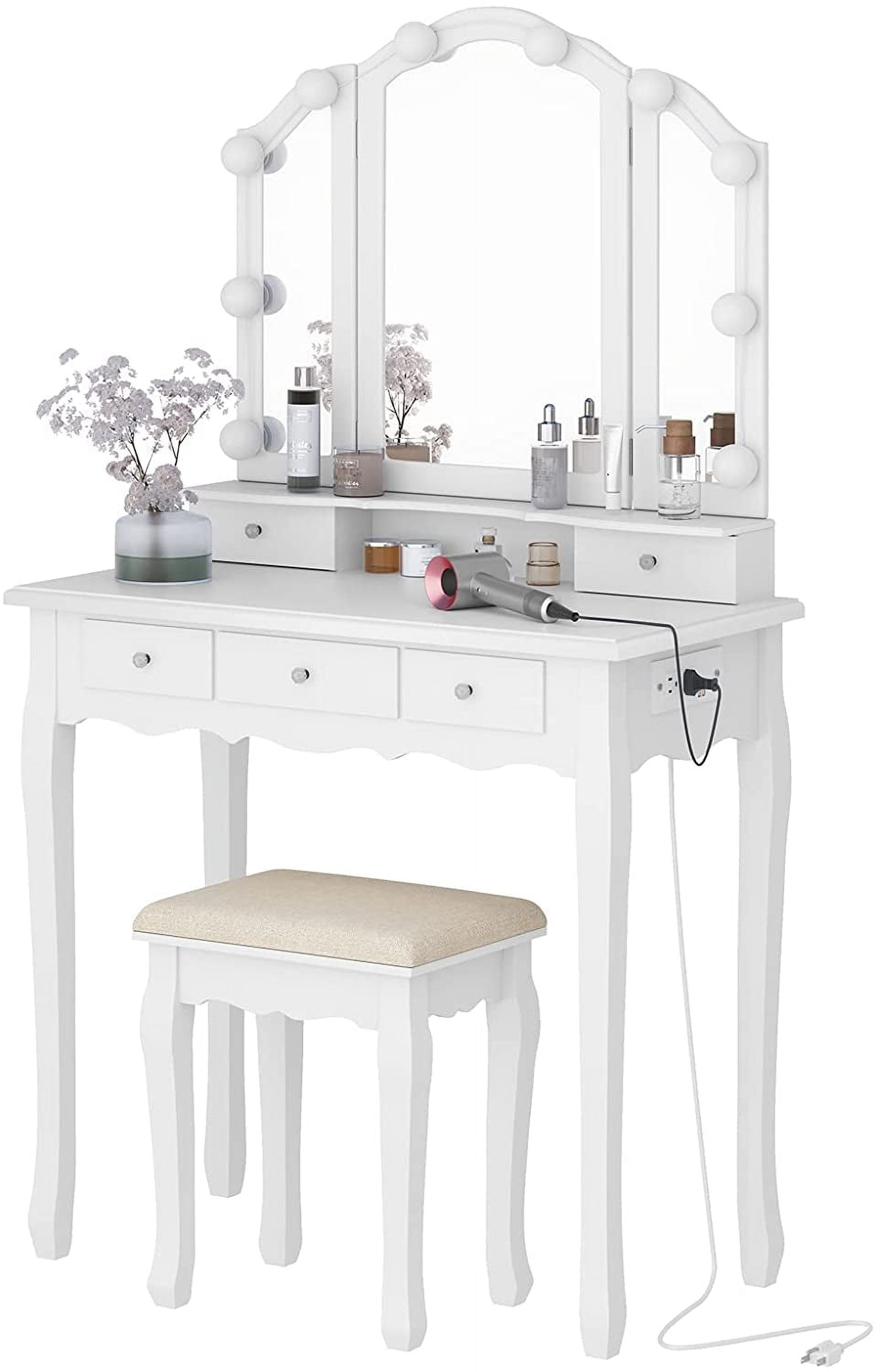 Amolife Bedroom Vanity Set with Adjustable Mirror and Stool Black Walmart