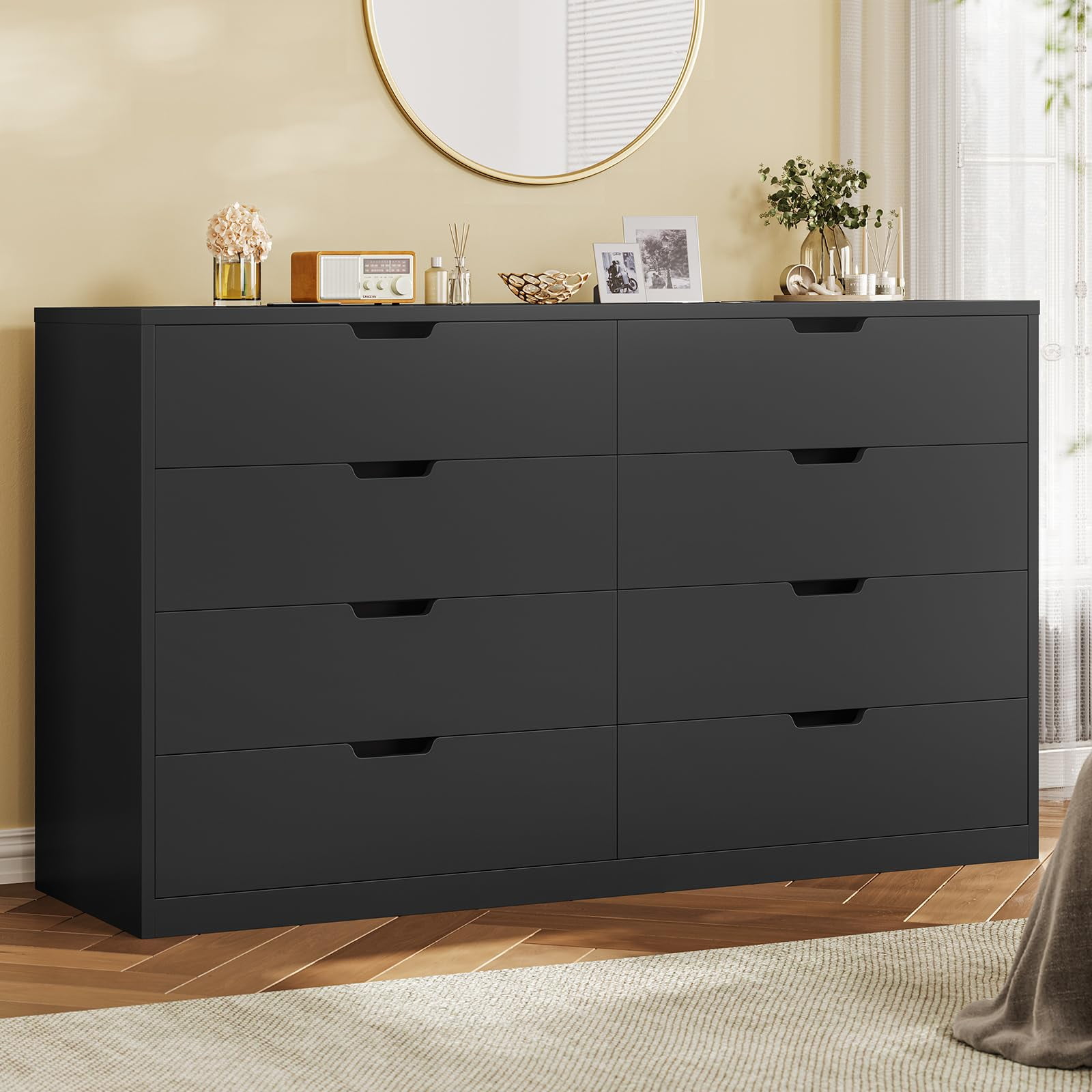 Afuhokles Wood Dresser 8 Drawer Double Tier Dresser, Modern Wood Chest ...