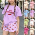 thumbnail image 1 of Afuyipoi Boys Girls Letter Print Short Sleeve T-Shirt and Elastic Waist Shorts 2-Piece Casual Outfit Set, Soft Rayon Blend Playwear Purple Size 3-4 Years, 1 of 7