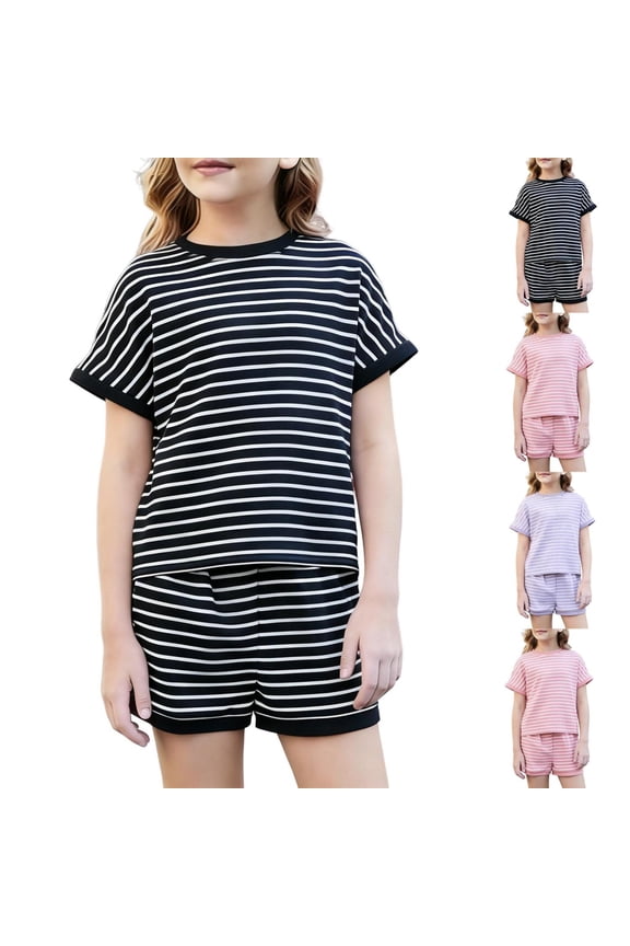 Boys Girls Striped Summer Co-ord 2 Piece Short Sleeve Active Set Nylon Spandex Cooling Outfit High Elasticity Leisure Purple Size 1-2Years