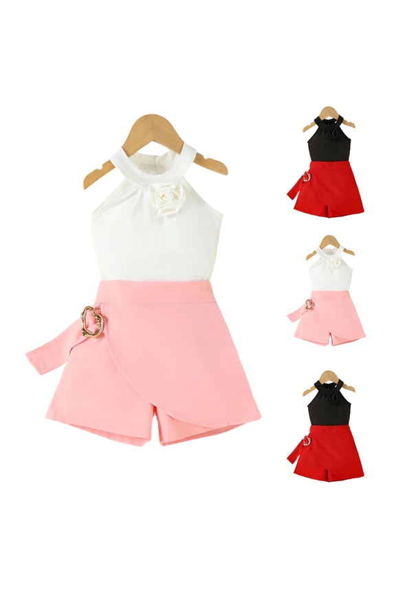 ​Girls Embroidered Vest Set 2 Piece Elegant Set Sleeveless Wisteria Fabric Top Floral Relief Boutique Toddler Fashion Shorts Outfit Black Size 5-6 Years
