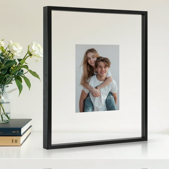 Afuly 11x14 Floating Picture Frame Glass Picture Frames with Double Sided Display Modern Home Wall Tabletop Decor Graduation Wedding Birthday Gifts for Friends,Black