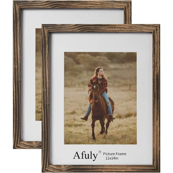 Afuly 11x14 Picture Frames Farmhouse Rustic Dark Brown Set of 2, Display 8x10 Photo with Mat, Wall Mounted Home Decor, Unique Gifts for Family Friends