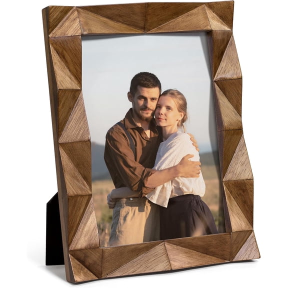 Afuly 5x7 Picture Frame, Hand-Carved Solid Wood Rustic Walnut Frame with Real Glass, Farmhouse Home Decor for Tabletop or Wall Mount,Mother's Day Gift