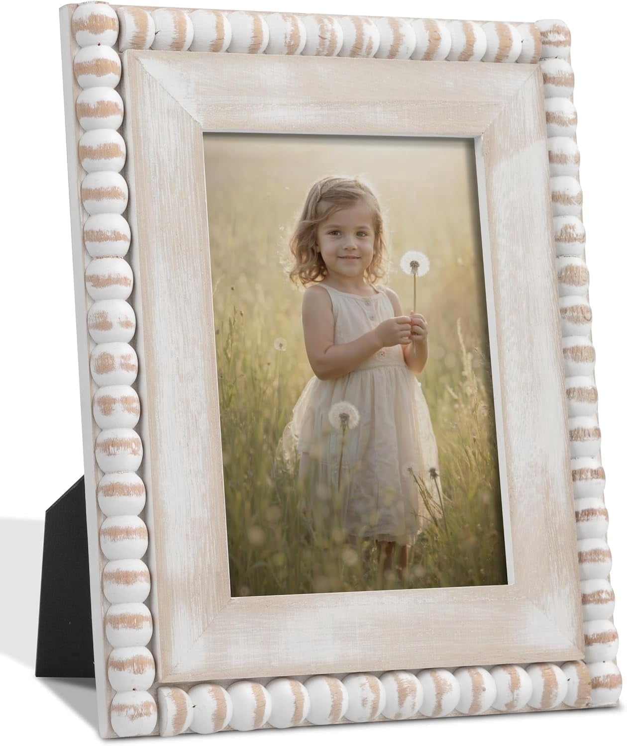 Afuly 8X10 Farmhouse Picture Frame Bohemian White Beads Photo Frame Wooden Worn Wall Mounted Tabletop Vertical Decoration Gift for Family, Couple, Friends