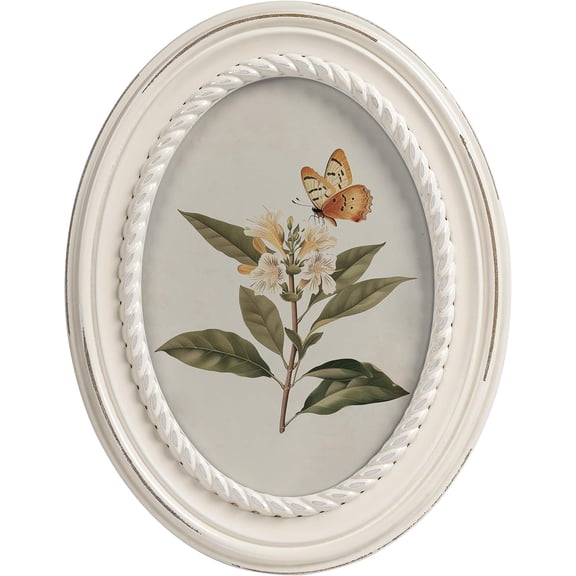 Afuly Oval Picture Frame 5x7, Vintage Photo Frame with Rope Texture and Glass, Unique Retro Antique White Tabletop Wall Frames for Mom Family Couple