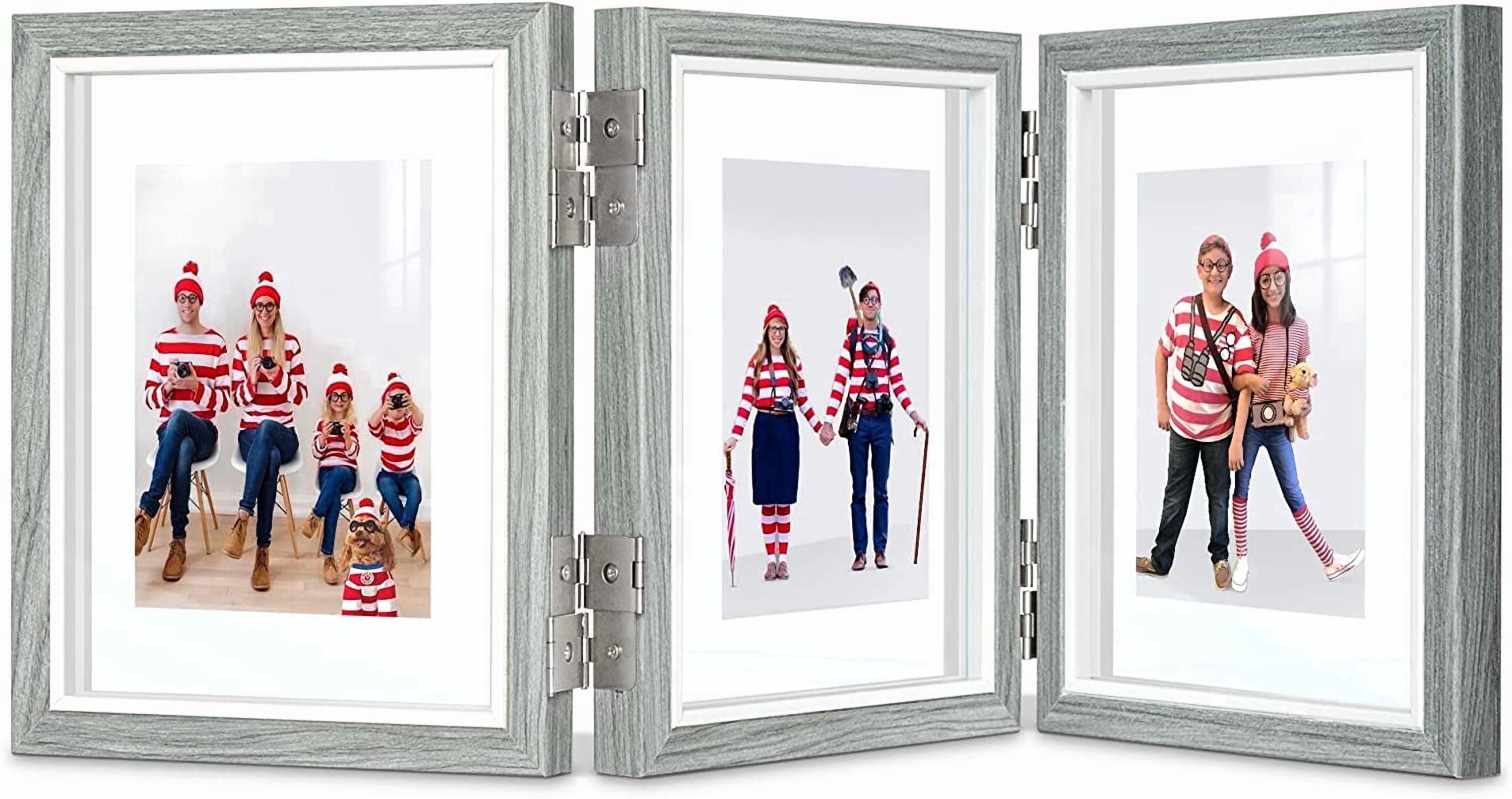 Afuly 5x7 Floating Collage Frame Grey 360° Foldable Hinged Trifold