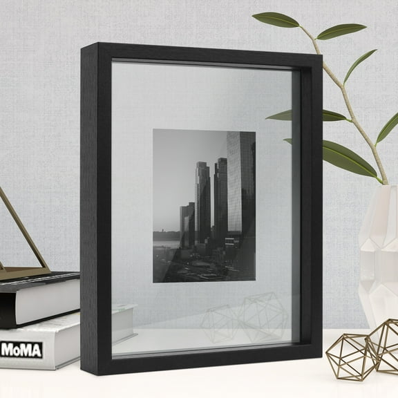 Afuly 8x10 Floating Picture Frames Glass Picture Frame Black Double Sided Glass, 4x6 5x7 5x5 6x8 Floating Display Photos and Artworks, Gifts for Wedding Housewarming Anniversary