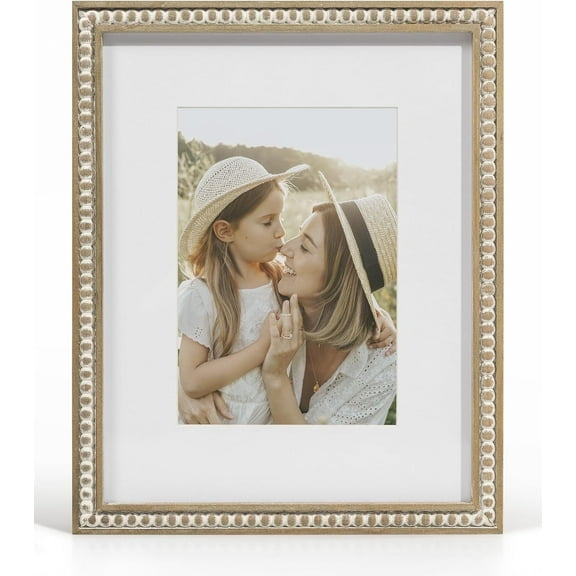 Afuly 8x10 Picture Frame Boho Picture Frames 8x10 with Mats Farmhouse White Wood Frames Wall Hanging Display For Birthday Wedding Friends Mother's Day Gift with Broken Decoration Pine Beads