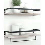 Afuly Bathroom Shelves, Floating Shelves for Wall, Wall Mounted Shelf with Towel Bar Rack over Toilet, Distressed White Farmhouse Rustic Home Decor, Set of 2