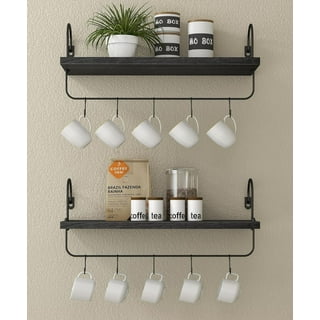Flash Furniture Daly Wall Mounted 24 Inch Solid Pine Wood Storage Rack with  Upper Shelf and 5 Hooks For Entryway, Kitchen, Bathroom, Black 