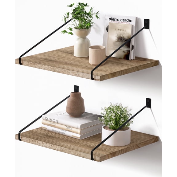 Afuly Deep Floating Shelves Wall Shelf , Rustic Wood Wall Mounted Shelves 12 inch Large Hanging Shelves for Bathroom, Living Room, Bedroom, Kitchen, Set of 2