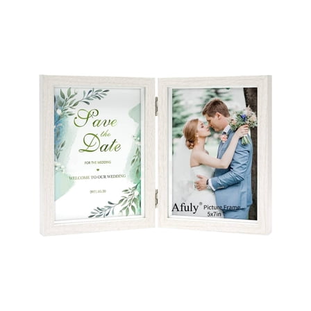 Afuly 5x7 Picture Frames Double White Wooden Collage Photo Frame with 2 Openings, Tabletop Frames for Wedding, Anniversary, or Housewarming