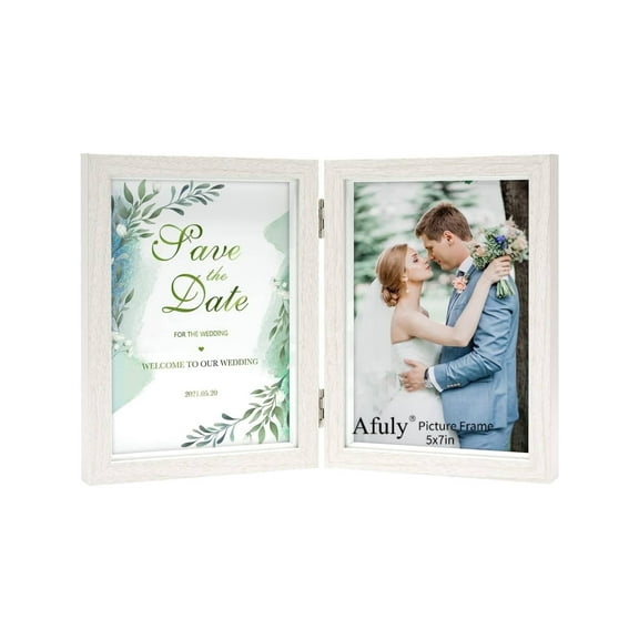 Afuly 5x7 Picture Frames Double White Wooden Collage Photo Frame with 2 Openings, Tabletop Frames for Wedding, Anniversary, or Housewarming