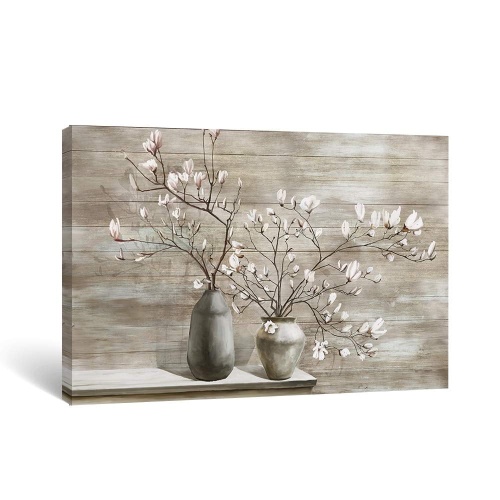 Afuly Farmhouse Wall Art Rustic Flower Pictures Canvas Paintings Framed Prints Magnolia Floral Artwork Ready to Hang for Living Room, 16x24 inch