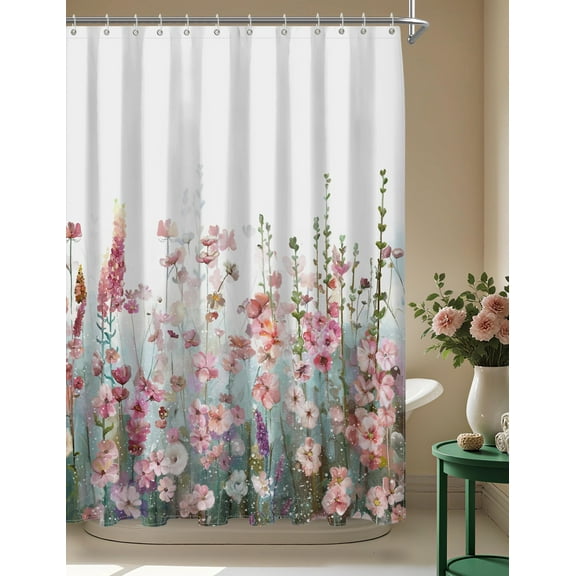 Afuly Floral Shower Curtain for Bathroom Colorful Flowers Pink Wildflower Plants Decor Nature Shower Curtains with Hooks, 72 x 72 inch