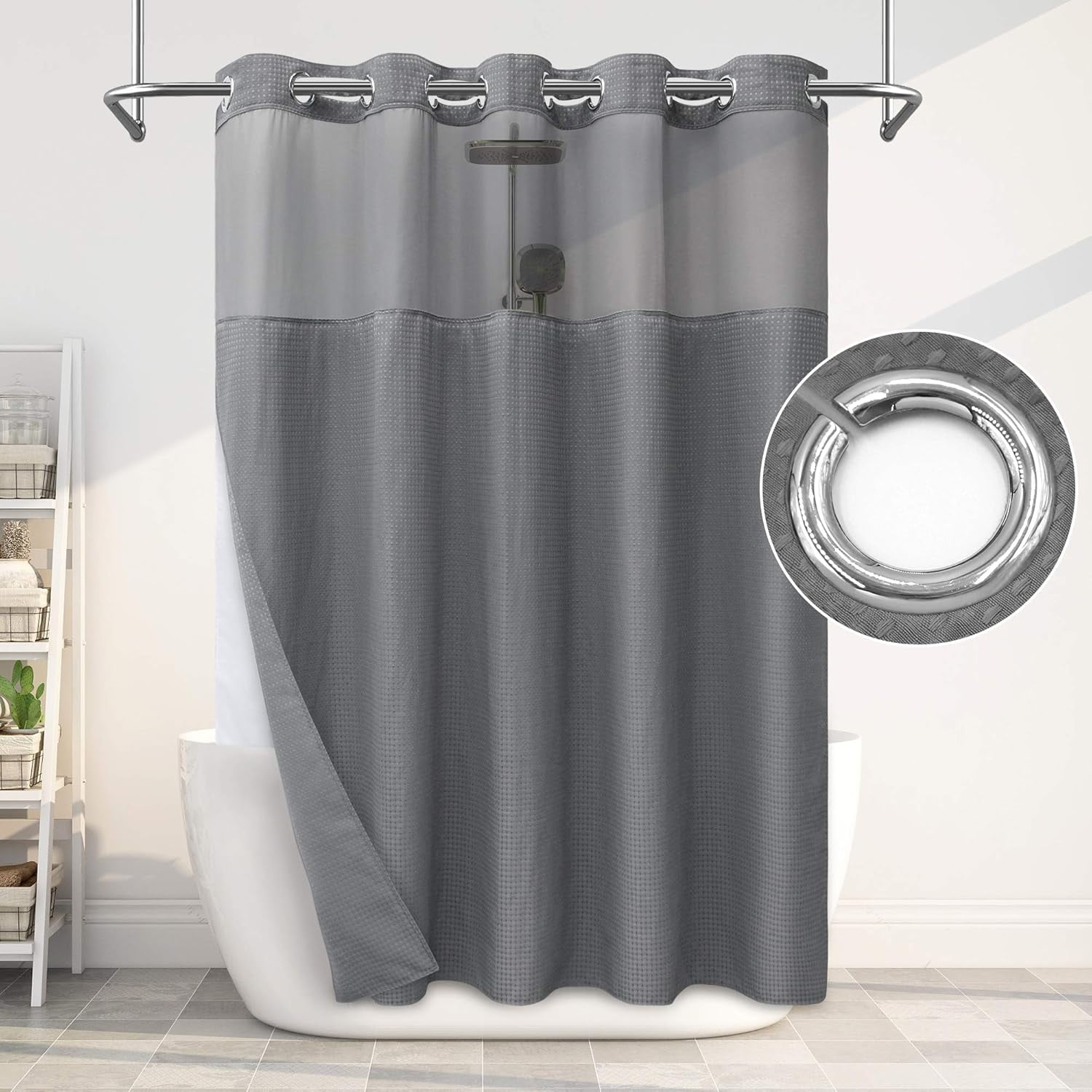 Hookless Shower Curtains With Snap In Liner Afuly Hookless Shower Curtain with Snap in Liner Grey Waffle Fabric
