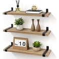 thumbnail image 1 of Afuly Rustic Floating Shelves for Wall, 16in Wood Floating Shelf Set of 3 , Brown Wall Shelves with Metal Brackets, Hanging Shelf for Living Room, Bathroom, Kitchen, Home Decor and Storage, 1 of 11