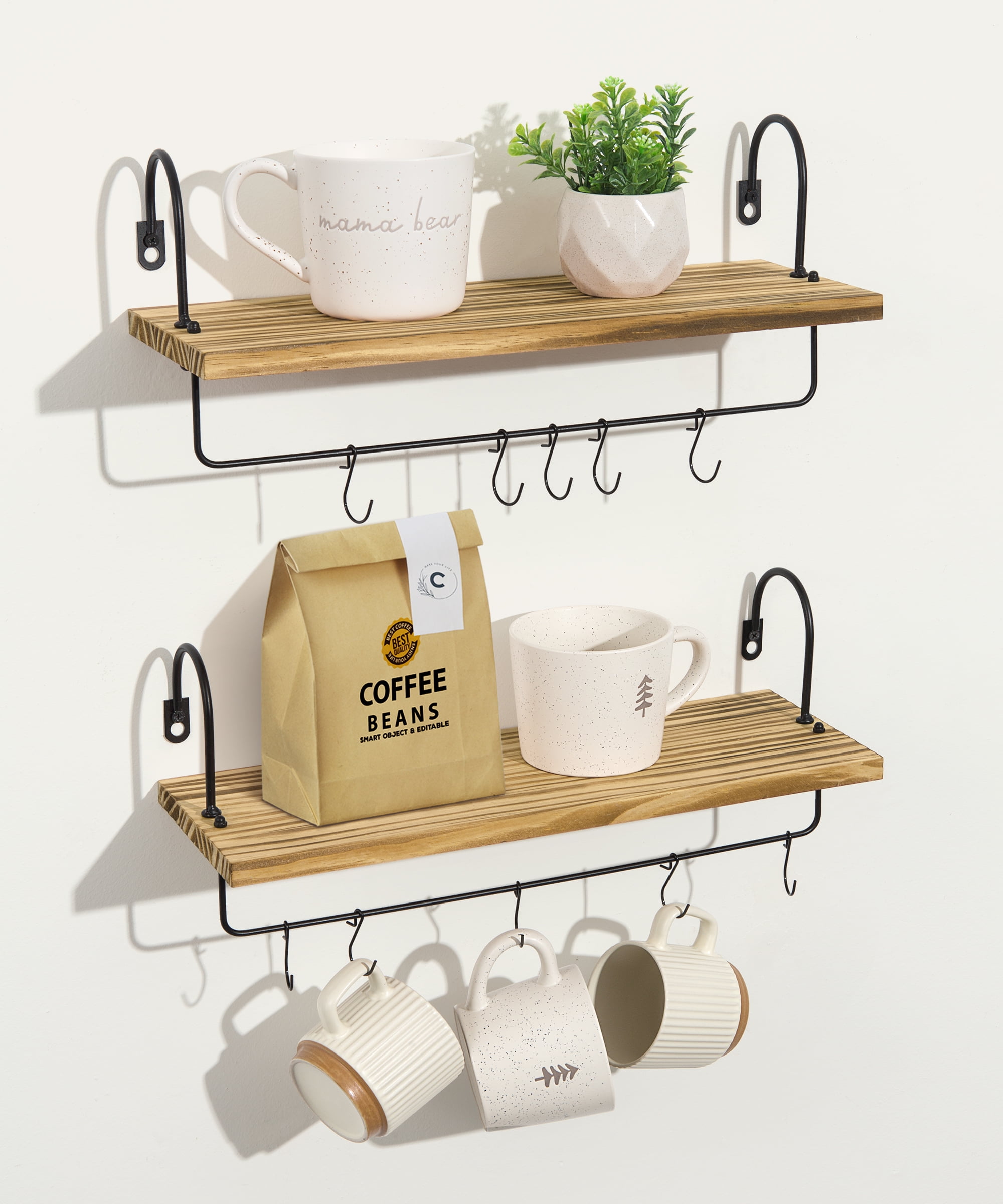 Afuly Solid Wood Floating Shelves, Wall Mounted Kitchen Storage Set of