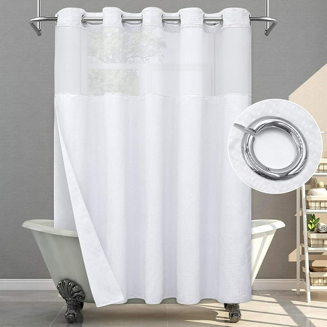 Afuly White Waffle Weave Shower Curtain, Hotel Style with Snap in Liner