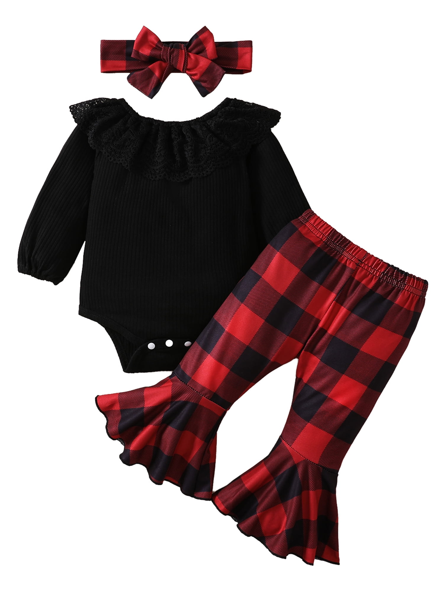 Afunbaby Newborn Baby Girls Christmas Pants Suit Long Sleeve Romper