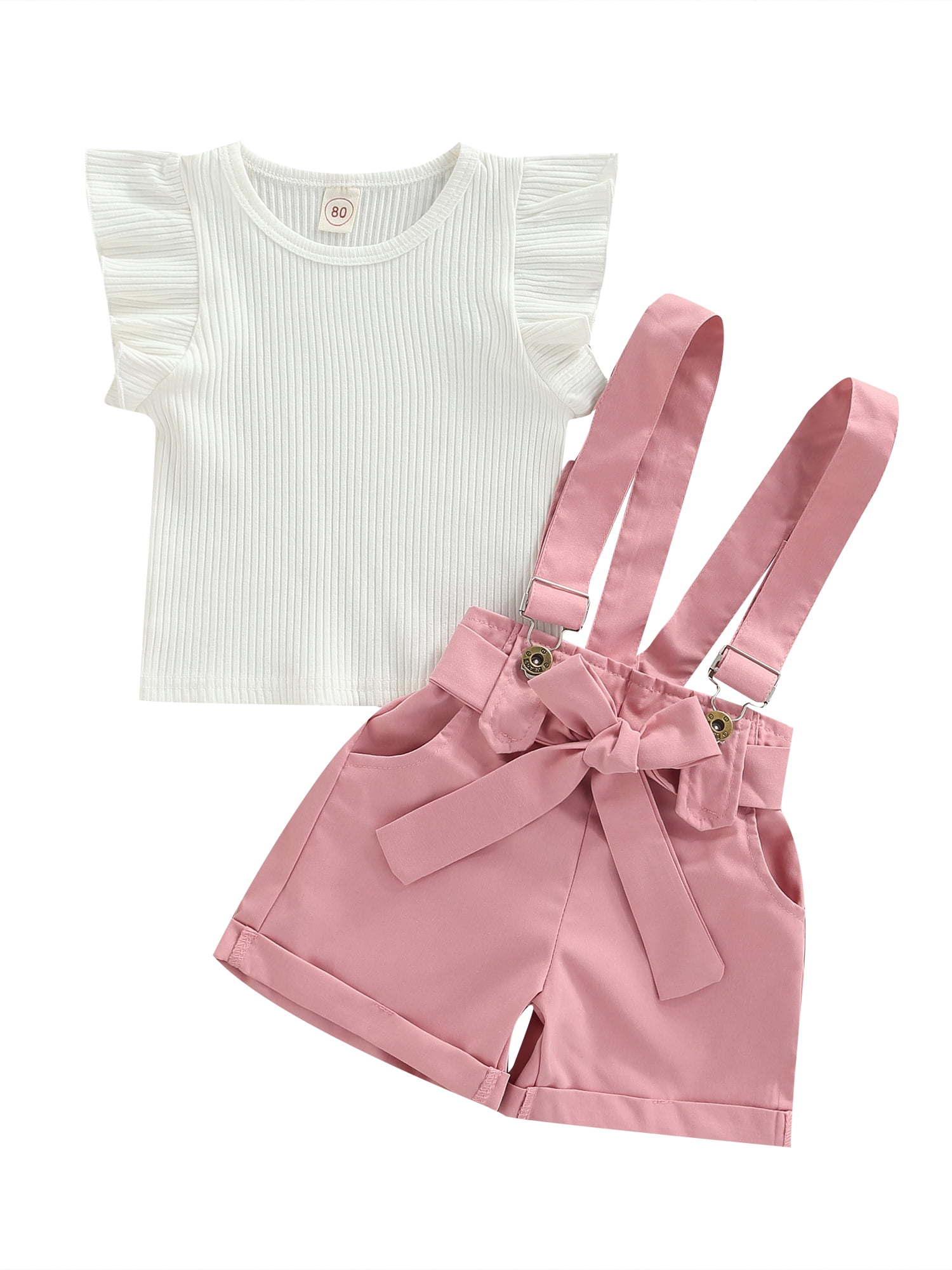 Afunbaby Toddler Baby Girl Summer Clothes Set, Fly Sleeve Round Neck