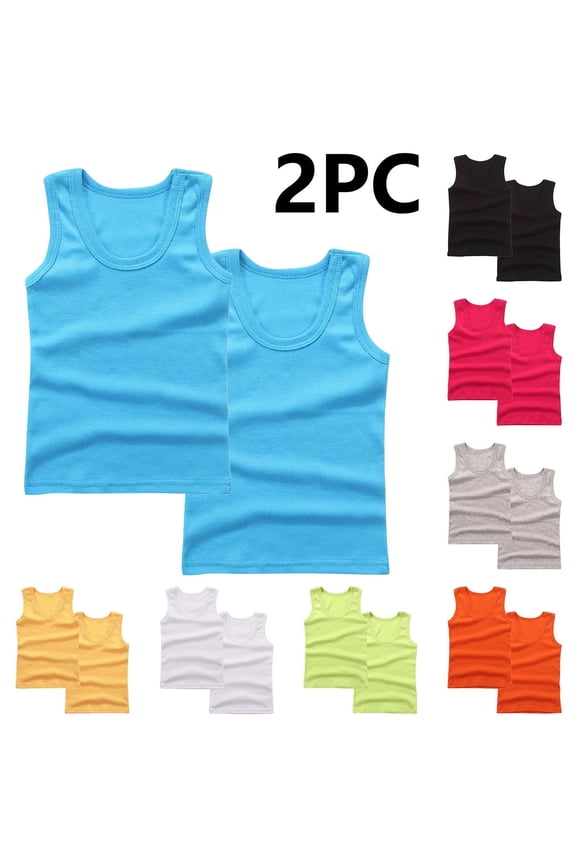 2 Pack Undershirts for Boys Size 10-12,Round Neck Cotton Soft Sleeveless Kids Summer Cami Blue