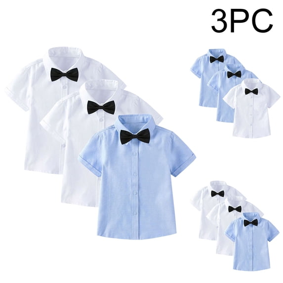 Afuyipoi 3-PC Boys Girls School Uniform T-shirts(For 2-15), Solid Color Soft Breathable Short Sleeve Round Neck Back-to-School for Kids White 3 Years