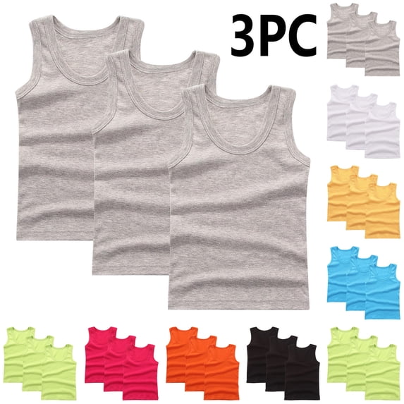 Afuyipoi 3-PC Boys Girls Summer Tank Tops (For 2-14), Sleeveless Round Neck Soft Breathable Solid Color Casual Tops For Kids Orange 7-8Years