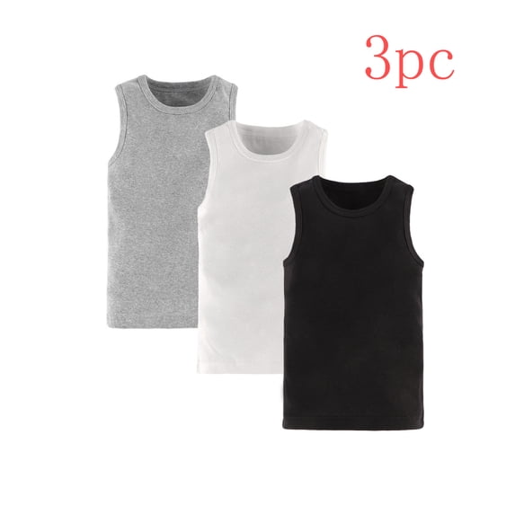 Afuyipoi 3-PC Boys Girls Summer Tank Tops (For 3-7), Soft Breathable Sleeveless Round Neck Solid Color Casual Tops For Kids Black 3Years