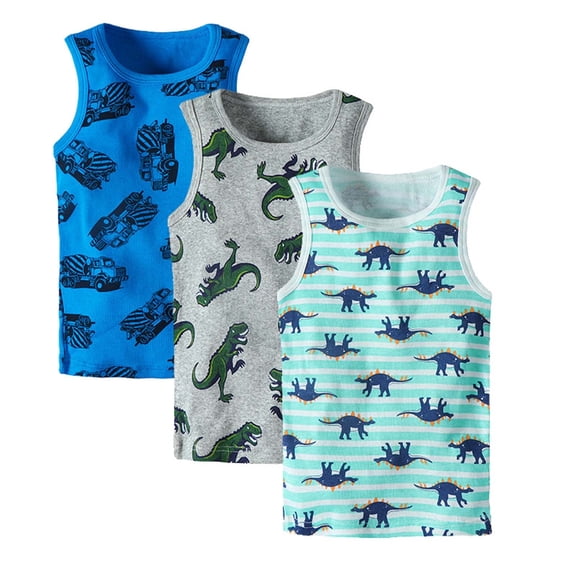 Afuyipoi 3 Pack Kids Cotton Tank Tops Sleeveless Tees Soft Breathable Printed Summer Casual Boys Girls Athletic Play Wear Blue Size 6-7 Years