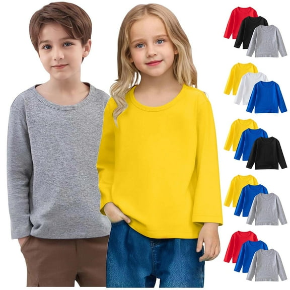 Afuyipoi 3PC T-shirts for Kids(1-11), Boys Girls Long Sleeve Round Neck Cotton Pullover Tops Spring Fall Casual Undershirts Black 12 Months