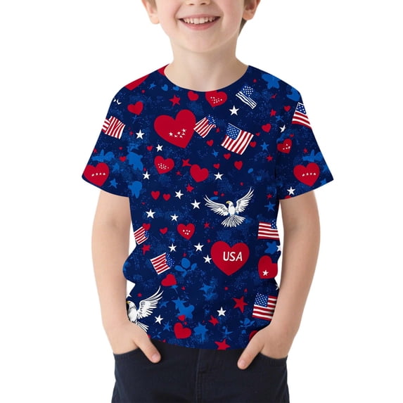 Afuyipoi 4th of July T-Shirts Boys Girls,Round Neck Breathable Short Sleeve Patriotic Tees Multicolor 10-11T