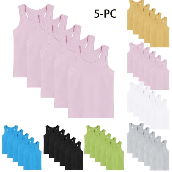 Afuyipoi 5-Pack Kids Solid Cotton Tank Top (1-13 Years) Summer Sleeveless Camisole Breathable Round Neck Undershirt Value Pack Pink 1-2 Years