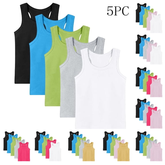 Afuyipoi 5-Pack Unisex Kids Cotton Undershirt (1-13 Years) Summer Essential Sleeveless Tank Top Breathable Round Neck Base Layer Top Multicolor 8/9