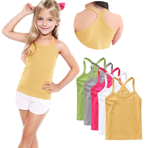 Afuyipoi 5 Pieces Girls Tank Tops,Trendy Ribbed Breathable Sleeveless Y-strap Cami Green 12-24 Monhs