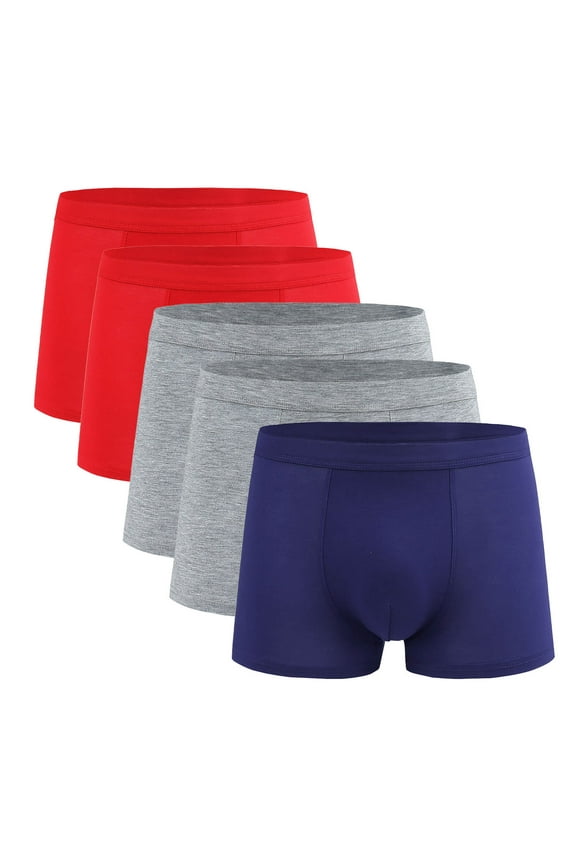 5PC Men’s High Elastic,Mid Rise Solid Comfort Boxer Briefs Blue 4XL