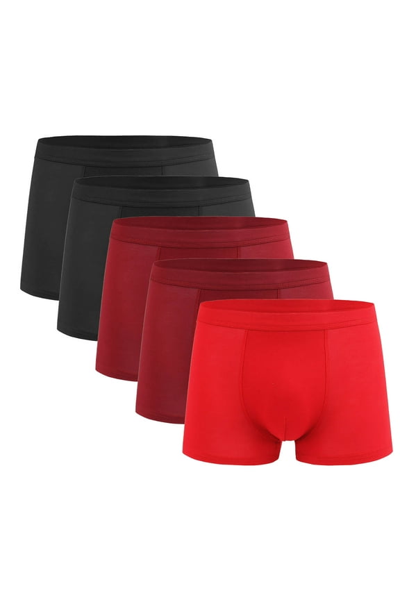 5PC Men’s High Elastic,Solid Comfort Mid Rise Boxer Briefs Wine L