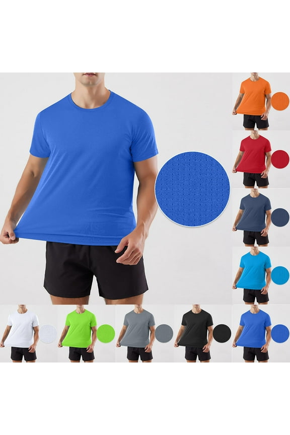 Athletic Shirts for Men,Performance Stretch Core Size Range Streamlined Silhouette Running & Training Wear Blue L
