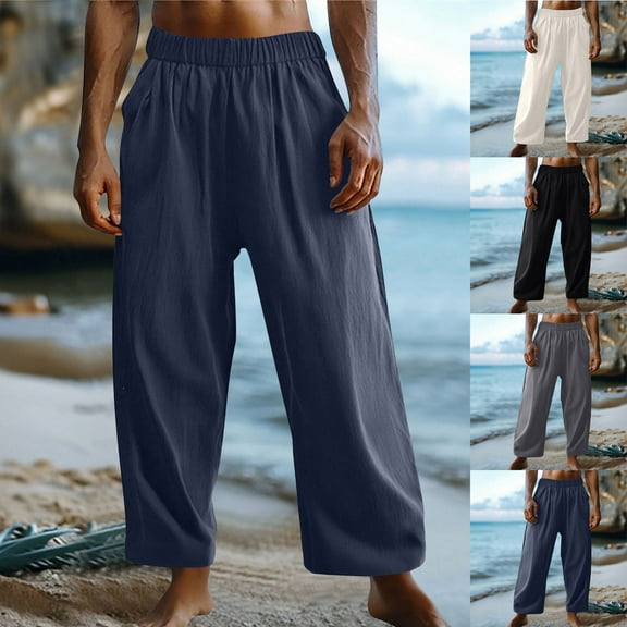 Afuyipoi Baggy Cargo Sweatpants for Men,Casual Outwear Drawstring Elastic Waist Cropped Joggers Pants Navy M